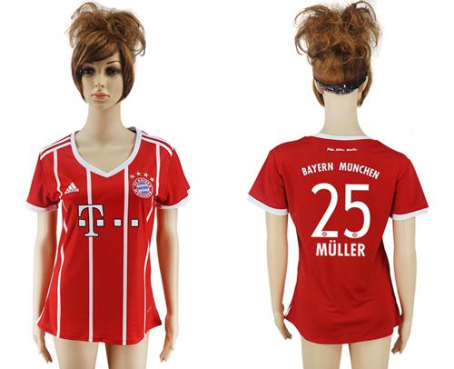 Women's Bayern Munchen #25 Muller Home Soccer Club Jersey - Click Image to Close